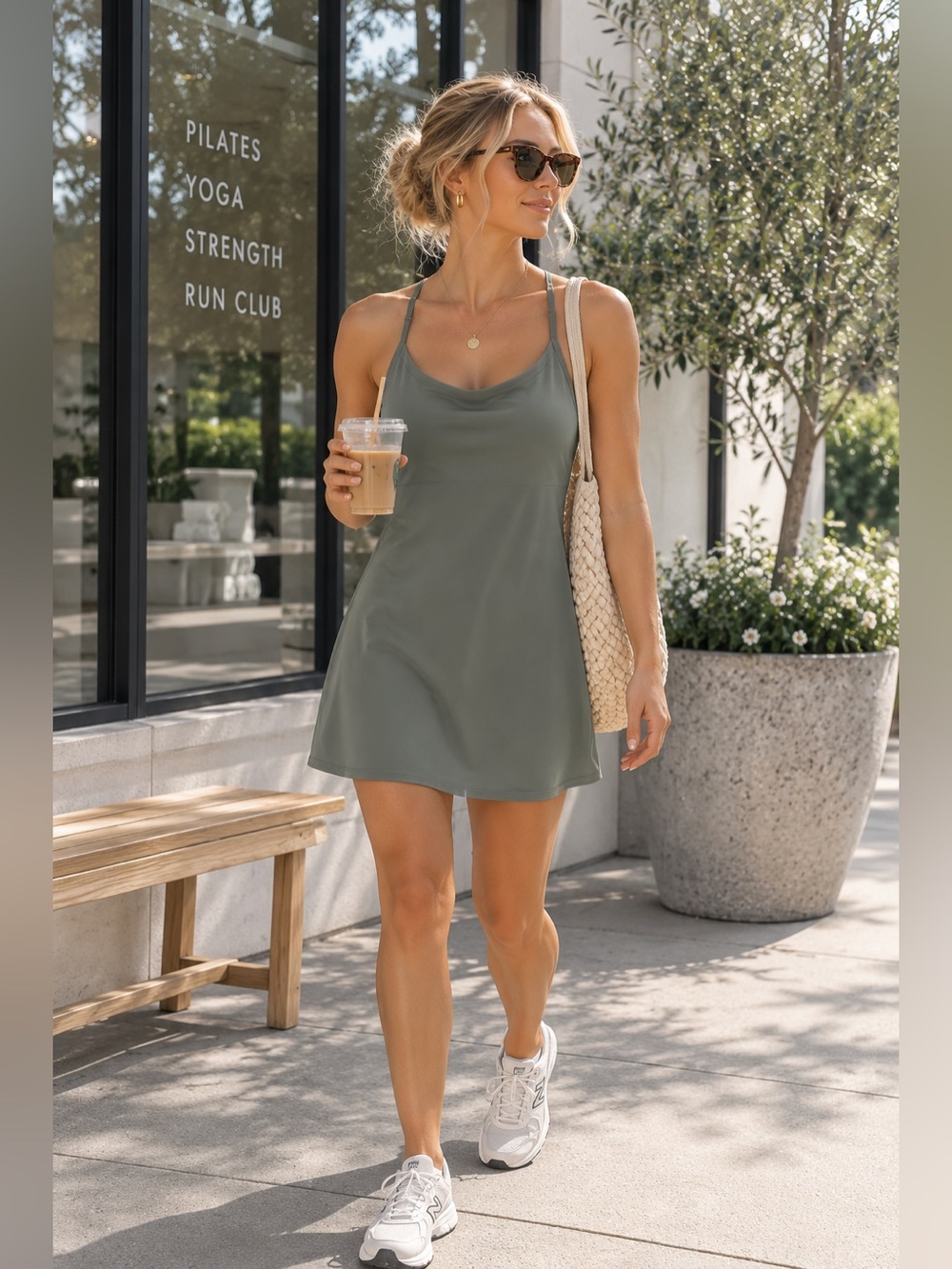 Outdoor Voices All Day Slip Dress Sage Green Built-In Shelf Bra Racerback XS NWO